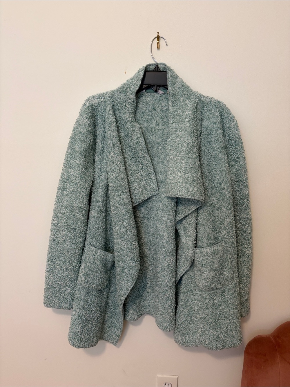 Soft Surroundings Plush Open-Front Teddy Jacket in Sage